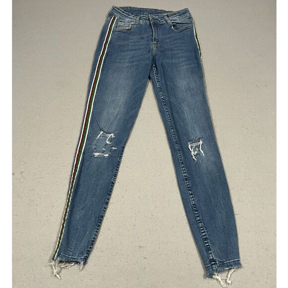Zara Trafaluc Jeans Size 2 Skinny High Rise Distressed - Picture 1 of 5